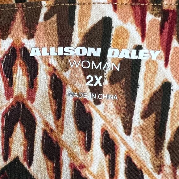Allison Daley Woman Top 2X Brown Multicolor Mixed Print V-Neck Stretch Knit - Picture 4 of 7